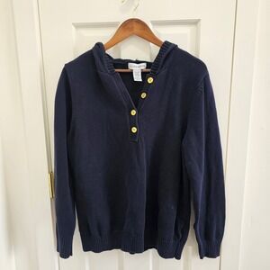 Sag Harbor Navy Blue Cotton Blend Hooded V-Neck Pullover Sweater X-Large